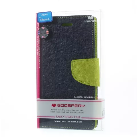 Biblioth&egrave;que portefeuille bleue d&#039;origine Mercury Goospery compatible avec iPhone 6 6s Portefeuille en cuir bleu fonc&eacute;