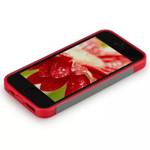 Coque en TPU GGMM iFreedom Series compatible avec iPhone 5/5s et SE 2016 Gris avec Rouge Blanc