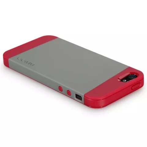 Coque en TPU GGMM iFreedom Series compatible avec iPhone 5/5s et SE 2016 Gris avec Rouge Blanc