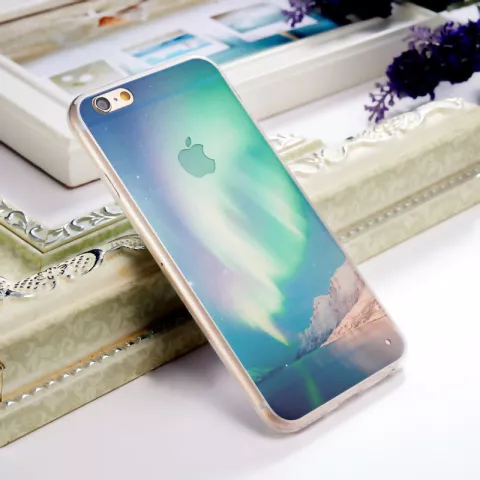 Coque en TPU Northern Lights compatible avec iPhone 6 Plus 6s Plus Northern Lights Case Cover Vert Blanc