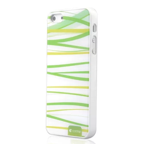 &Eacute;tui virgule blanc vert pour iPhone 5 5s SE 2016 rigide design herbe