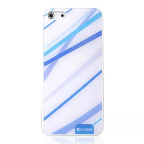 Coque Comma bleue et blanche compatible avec iPhone 5/5s et SE 2016 coque rigide avec lignes bleues