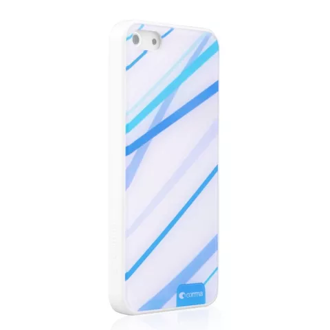 Coque Comma bleue et blanche compatible avec iPhone 5/5s et SE 2016 coque rigide avec lignes bleues