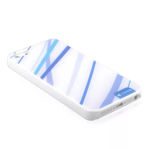Coque Comma bleue et blanche compatible avec iPhone 5/5s et SE 2016 coque rigide avec lignes bleues