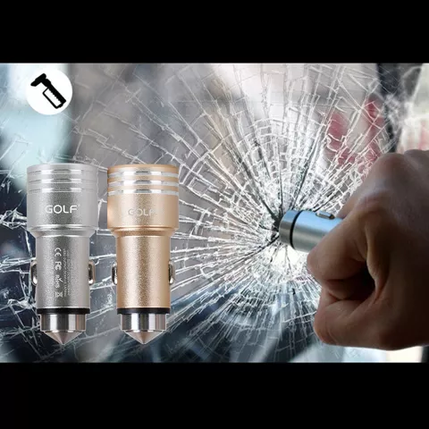 Chargeur de voiture double USB et marteau de s&eacute;curit&eacute; en m&eacute;tal, adaptateur de prise de voiture, chargeur de voiture
