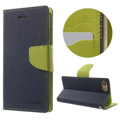 Mercury Goospery wallet Bookcase case compatible avec iPhone 7 8 SE 2020 SE 2022 Cuir bleu fonc&eacute; - portefeuille