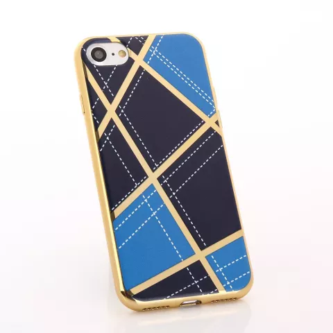 Coque en silicone Chic compatible avec iPhone 7 8 SE 2020 SE 2022 Lignes de design dor&eacute;es Bleu