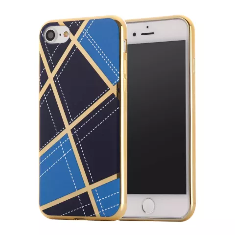 Coque en silicone chic iPhone 7 8 SE 2020 SE 2022 Lignes design dor&eacute;es Bleu