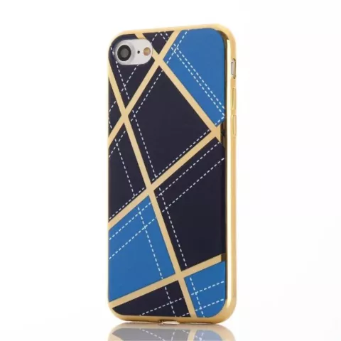 Coque en silicone chic iPhone 7 8 SE 2020 SE 2022 Lignes design dor&eacute;es Bleu