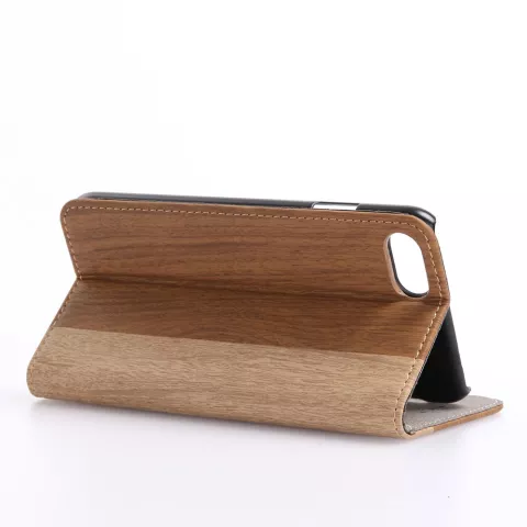 Portefeuille imitation bois compatible avec iPhone 7 8 SE 2020 SE 2022 &Eacute;tui marron &Eacute;tui portefeuille Cuir - Biblioth&egrave;que
