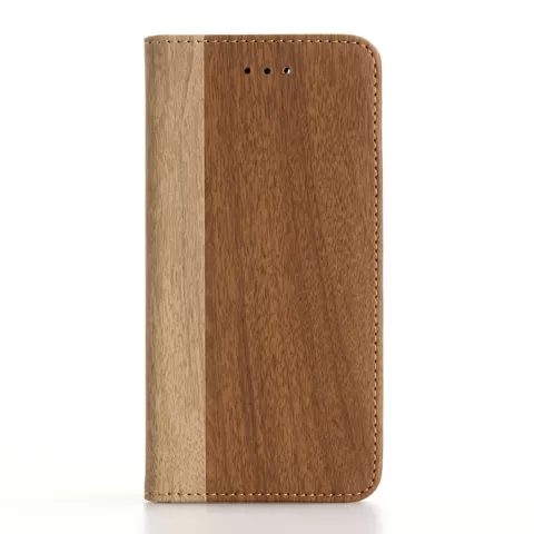 Portefeuille imitation bois iPhone 7 8 SE 2020 SE 2022 Etui marron - Biblioth&egrave;que