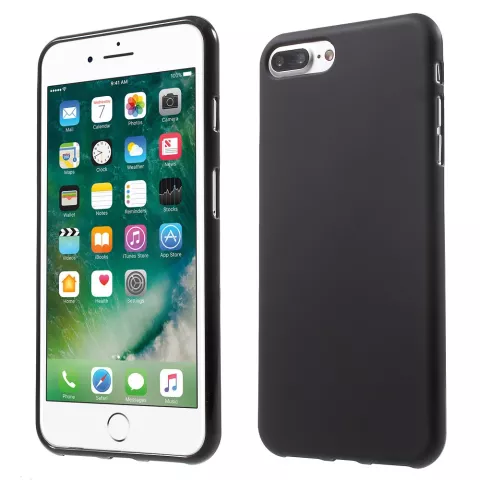 Coque en silicone noire compatible avec iPhone 7 Plus 8 Plus Coque noire Couleur unie