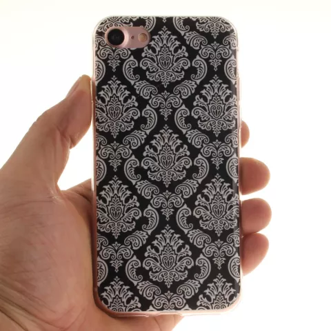 Coque au henn&eacute; noir Damask Flower compatible avec iPhone 7 8 SE 2020 SE 2022 Coque en silicone TPU blanc