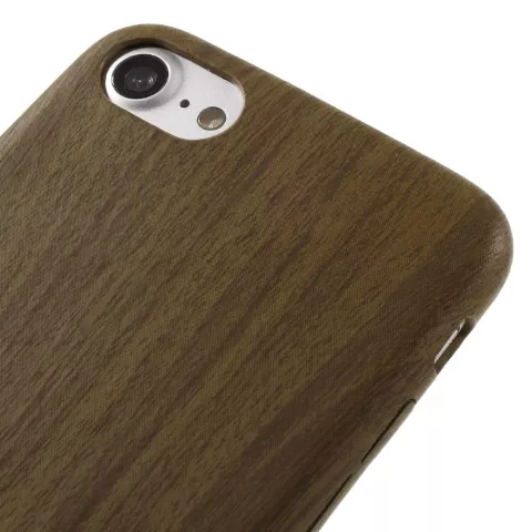 Coque en bois et silicone compatible avec iPhone 7, 8, SE 2020, SE 2022, coque en bois TPU, imitation bois fonc&eacute;