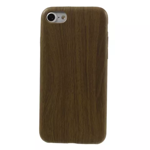 Coque en bois et silicone compatible avec iPhone 7, 8, SE 2020, SE 2022, coque en bois TPU, imitation bois fonc&eacute;