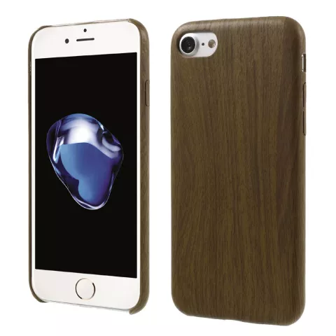 Coque en bois et silicone compatible avec iPhone 7, 8, SE 2020, SE 2022, coque en bois TPU, imitation bois fonc&eacute;