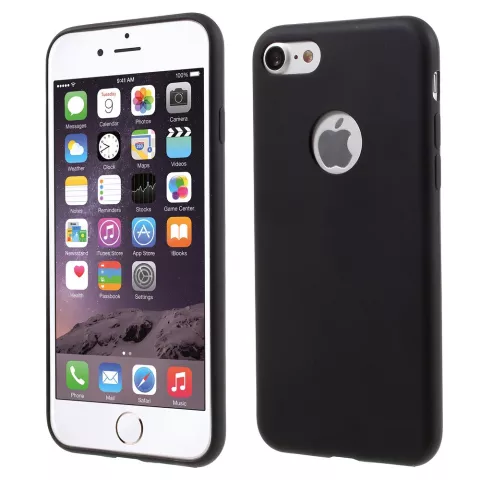 Coque en silicone noire unie compatible avec iPhone 7 8 Couverture noire mate