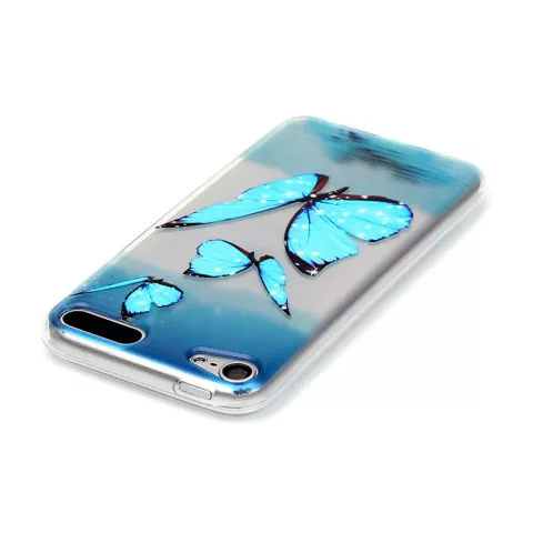 &Eacute;tui de protection transparent compatible avec iPod Touch 5 6 7, &eacute;tui en TPU papillons bleus