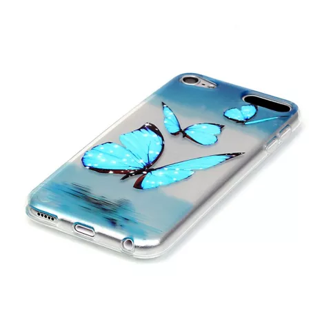 &Eacute;tui de protection transparent compatible avec iPod Touch 5 6 7, &eacute;tui en TPU papillons bleus
