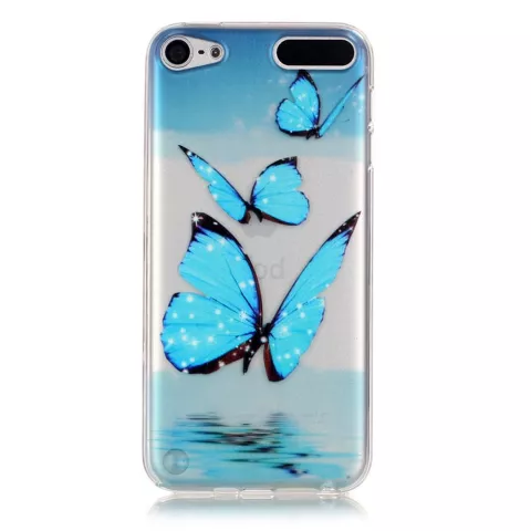 &Eacute;tui de protection transparent compatible avec iPod Touch 5 6 7, &eacute;tui en TPU papillons bleus