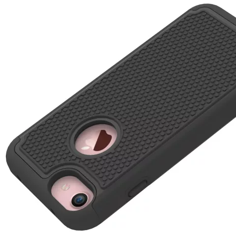 &Eacute;tui rigide noir robuste &agrave; goujons en silicone compatible avec iPhone 7 8 goujons de couverture noirs
