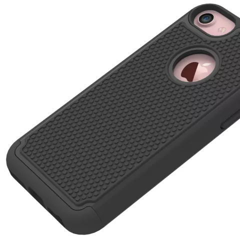 &Eacute;tui rigide noir robuste &agrave; goujons en silicone compatible avec iPhone 7 8 goujons de couverture noirs