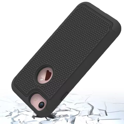 &Eacute;tui rigide noir robuste &agrave; goujons en silicone compatible avec iPhone 7 8 goujons de couverture noirs