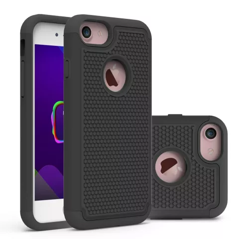 &Eacute;tui rigide noir robuste &agrave; goujons en silicone compatible avec iPhone 7 8 goujons de couverture noirs