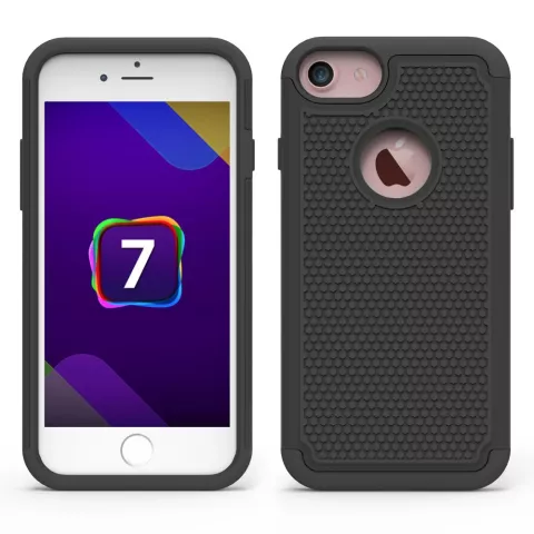 &Eacute;tui rigide noir robuste &agrave; goujons en silicone compatible avec iPhone 7 8 goujons de couverture noirs