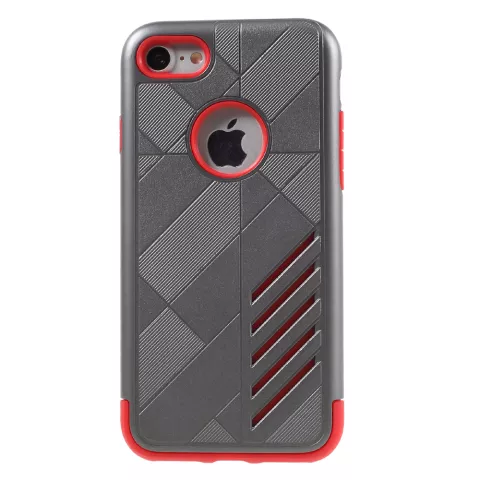 Coque rigide m&eacute;tallique gris rouge en TPU compatible avec iPhone 7 8 coque rouge argent