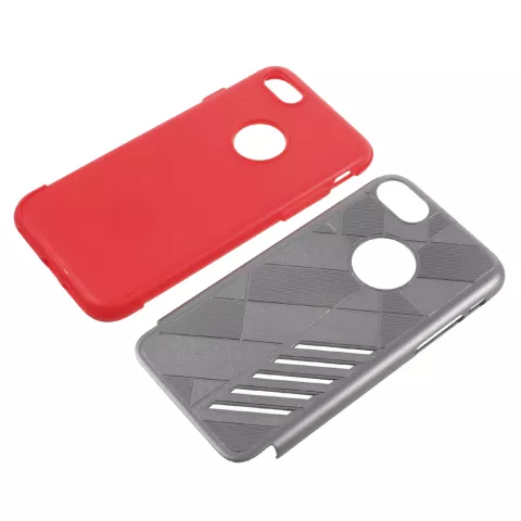 Coque rigide m&eacute;tallique gris rouge en TPU compatible avec iPhone 7 8 coque rouge argent