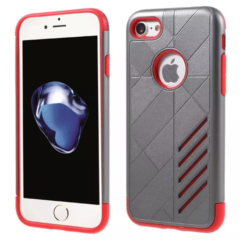 Coque rigide m&eacute;tallique gris rouge en TPU compatible avec iPhone 7 8 coque rouge argent