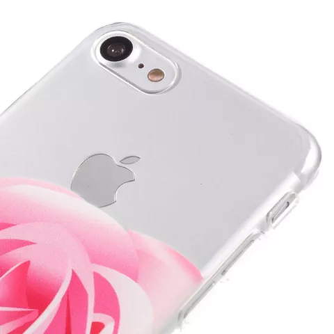 Coque en TPU rose rose compatible avec iPhone 7 8 SE 2020 SE 2022, coque transparente avec motif floral