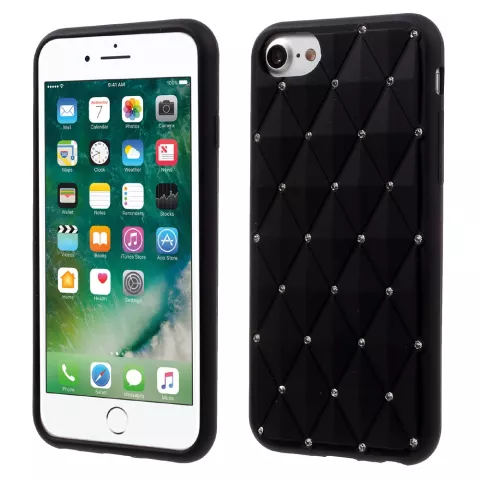Coque en silicone noir avec diamants compatible avec iPhone 7 8 SE 2020 SE 2022 Pierres brillantes