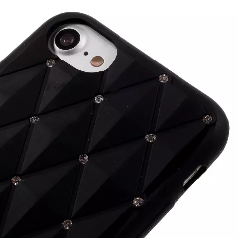 Coque en silicone noir avec diamants compatible avec iPhone 7 8 SE 2020 SE 2022 Pierres brillantes