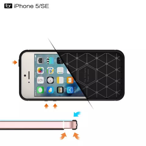 Coque en TPU carbone noir compatible avec iPhone 5 5s SE 2016 Armor