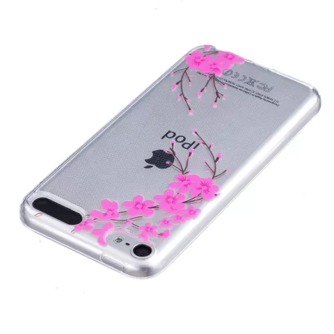 Coque en TPU &agrave; fleurs roses compatible avec iPod Touch 5 6 7, coque transparente