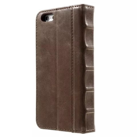 Couverture de biblioth&egrave;que en cuir compatible avec iPhone 6 Plus 6s Plus cuir artificiel marron