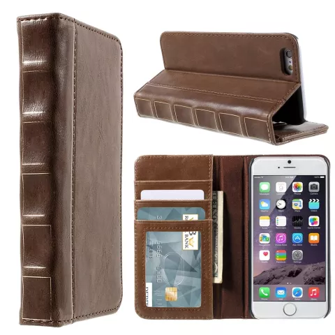 Couverture de biblioth&egrave;que en cuir compatible avec iPhone 6 Plus 6s Plus cuir artificiel marron