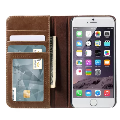 Couverture de biblioth&egrave;que en cuir compatible avec iPhone 6 Plus 6s Plus cuir artificiel marron