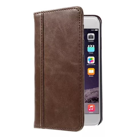 Couverture de biblioth&egrave;que en cuir compatible avec iPhone 6 Plus 6s Plus cuir artificiel marron