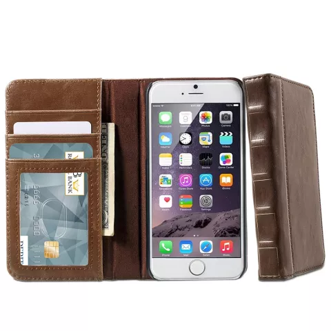 Couverture de biblioth&egrave;que en cuir compatible avec iPhone 6 Plus 6s Plus cuir artificiel marron