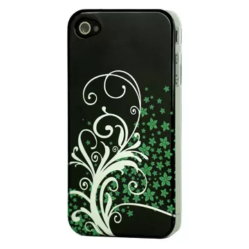 Coque Fleurs Vert Argent iPhone 4 / 4s Noir