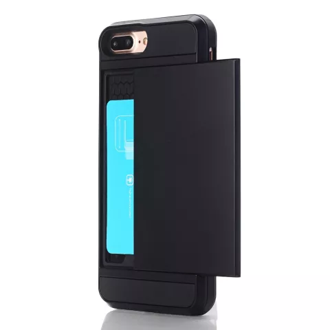 Porte-cartes Secret compatible avec iPhone 7 Plus 8 Plus, &eacute;tui rigide noir
