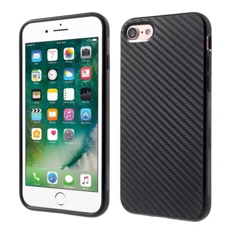 Coque TPU iPhone 7 8 SE 2020 SE 2022 en fibre de carbone imprim&eacute; noir