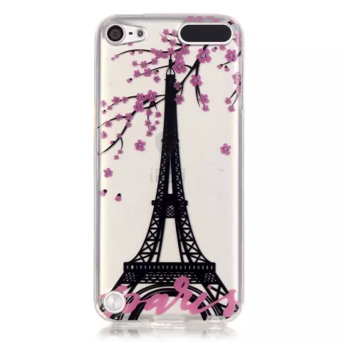 Coque en silicone TPU transparente avec fleur rose de Paris compatible avec iPod Touch 5 6 7