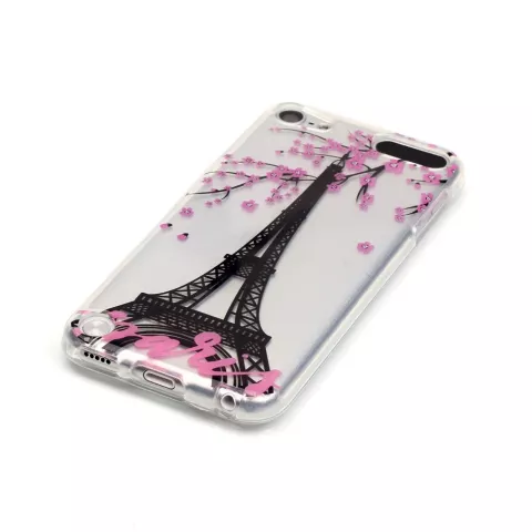 Coque en silicone TPU transparente avec fleur rose de Paris compatible avec iPod Touch 5 6 7