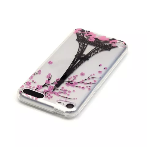Coque en silicone TPU transparente avec fleur rose de Paris compatible avec iPod Touch 5 6 7