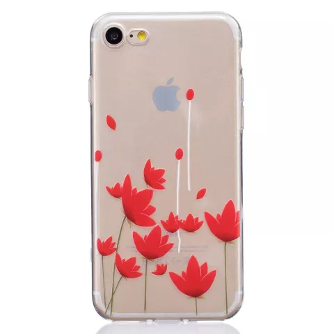 Coque TPU iPhone 7 8 SE 2020 SE 2022 Coque coquelicot empreinte fleurs rouges