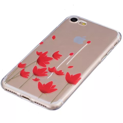 Coque TPU iPhone 7 8 SE 2020 SE 2022 Coque coquelicot empreinte fleurs rouges